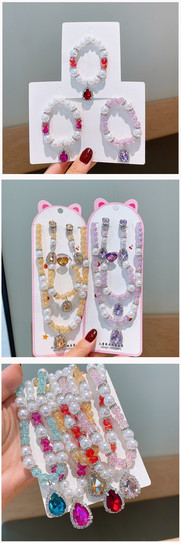 Princess Cute Water Droplets Artificial Crystal Kid's Bracelets Necklace display picture 5