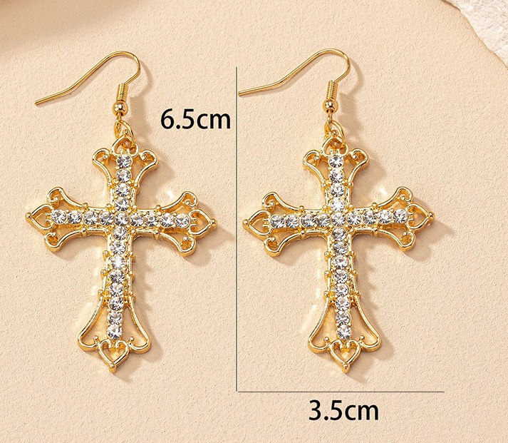 1 Paire Style Simple Traverser Incruster Alliage Strass Boucles D'oreilles display picture 6
