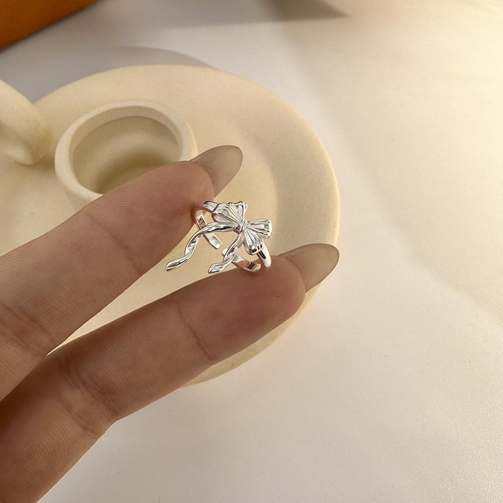 Einfacher Stil Bogenknoten Sterling Silber Versilbert Offener Ring In Masse display picture 4