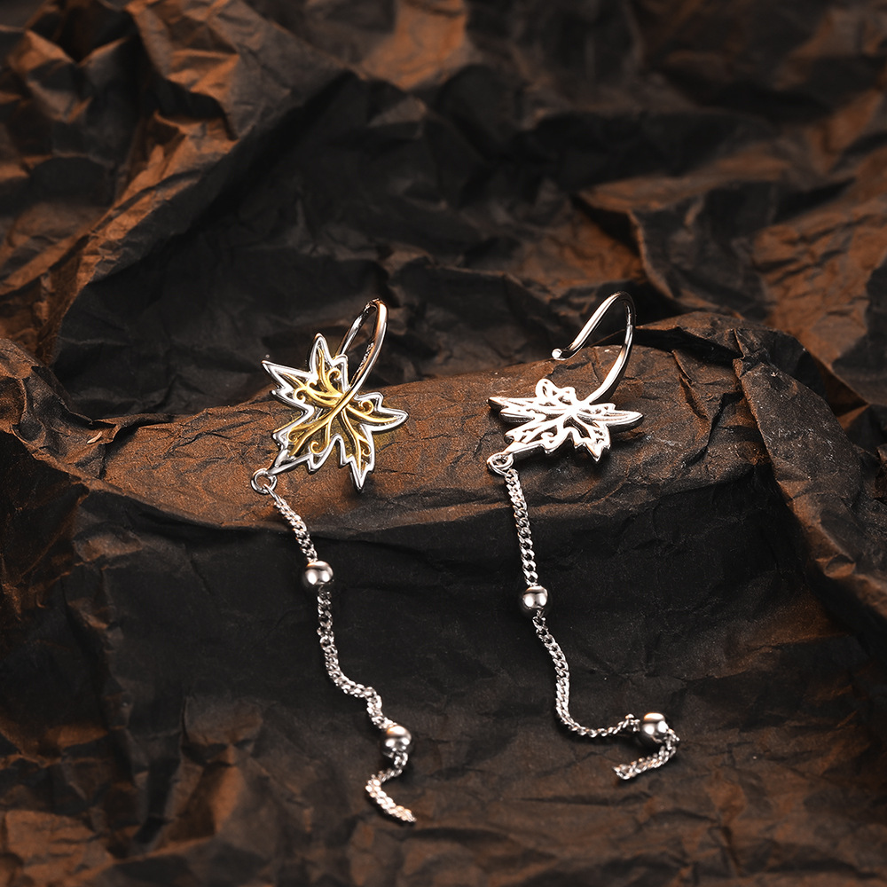 1 Pair Casual Simple Style Maple Leaf Plating Hollow Out Sterling Silver 24k Gold Plated White Gold Plated Drop Earrings display picture 3