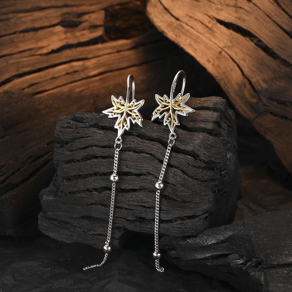 1 Pair Casual Simple Style Maple Leaf Plating Hollow Out Sterling Silver 24k Gold Plated White Gold Plated Drop Earrings display picture 5