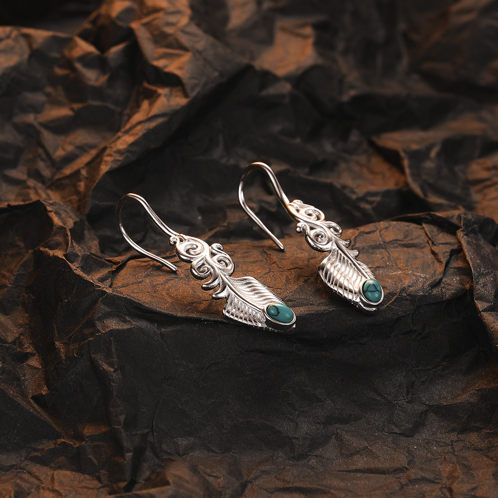 1 Pair Basic Geometric Plating Inlay Sterling Silver Turquoise White Gold Plated Drop Earrings display picture 2