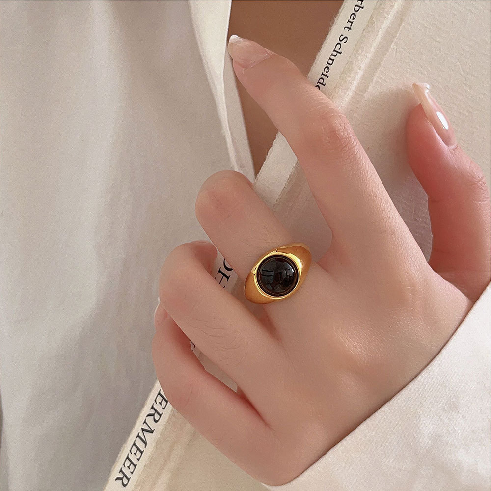 Basic Geometric Sterling Silver 24k Gold Plated White Gold Plated Agate Open Rings In Bulk display picture 1