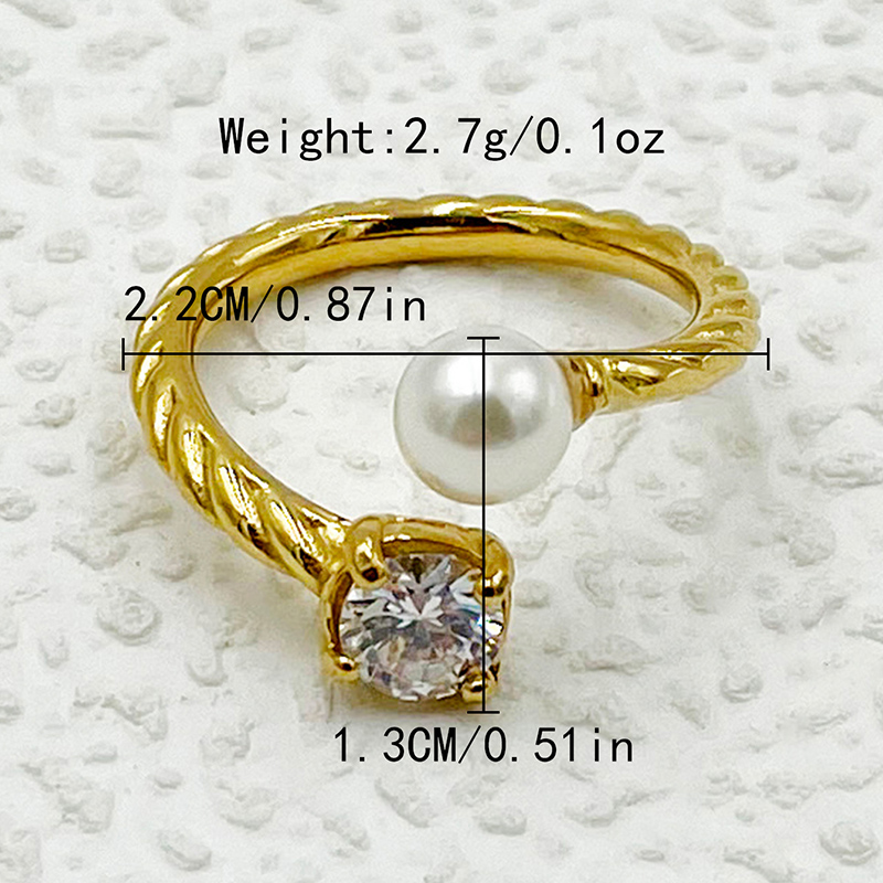 Edelstahl 304 Vergoldet Elegant Süss Römischer Stil Überzug Inlay Einfarbig Perle Zirkon Ringe display picture 3