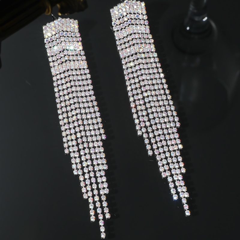 1 Par Señora Borla Embutido Cobre Diamantes De Imitación Pendientes De Gota display picture 4