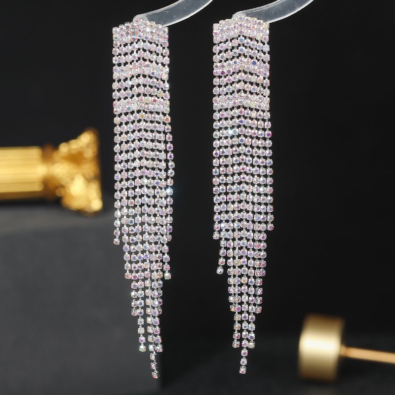 1 Pair Lady Tassel Inlay Copper Rhinestones Drop Earrings display picture 5