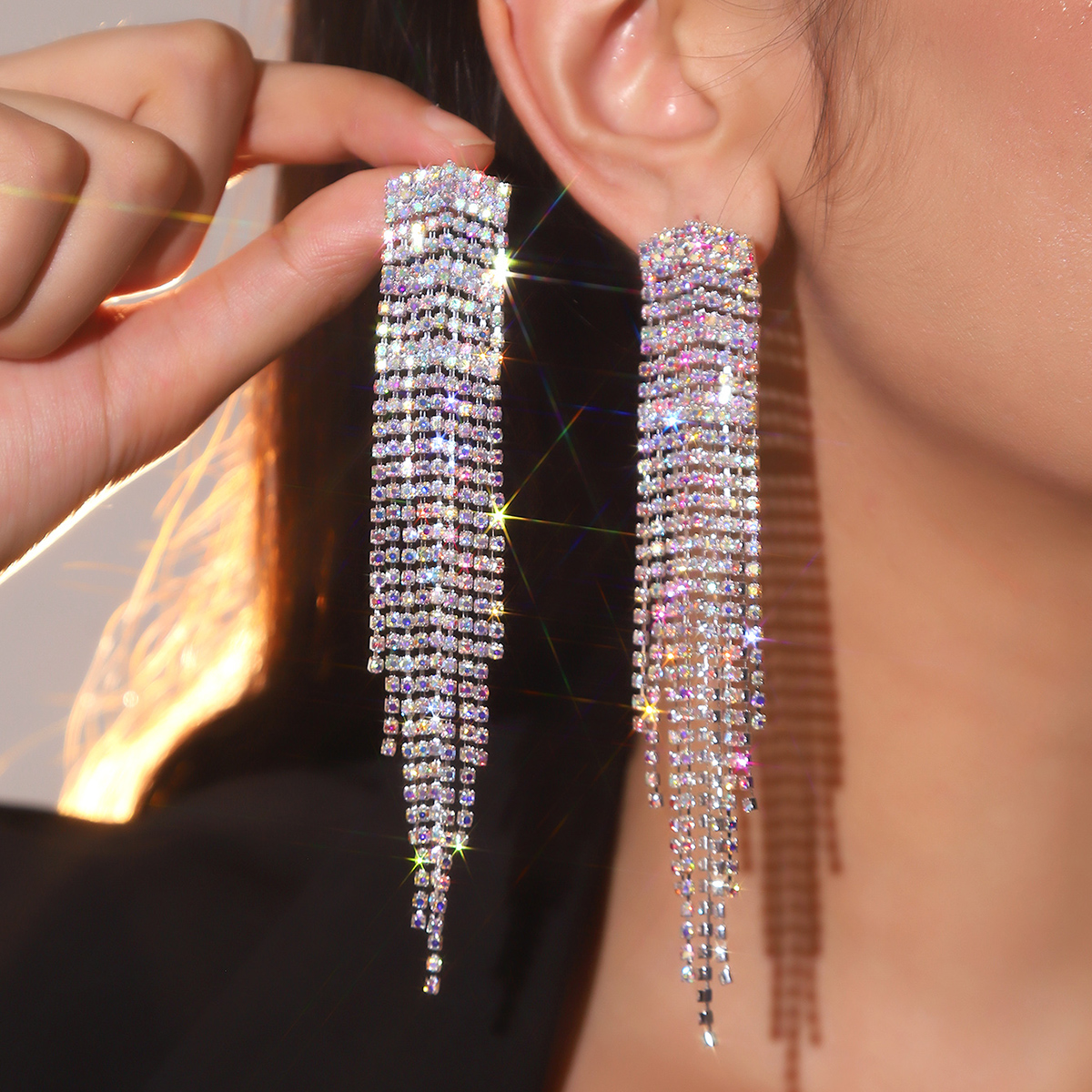 1 Paire Dame Gland Incruster Le Cuivre Strass Boucles D'oreilles display picture 6