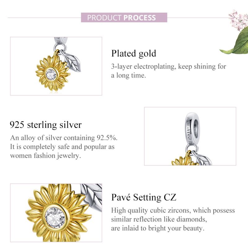 Casual Sunflower Dinosaur Peach Sterling Silver Inlay Glass Zircon Jewelry Accessories display picture 41