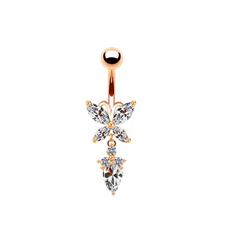 Casual Letter Fruit Snowflake Stainless Steel Copper Rose Gold Plated Rhinestones Zircon Belly Ring In Bulk display picture 3