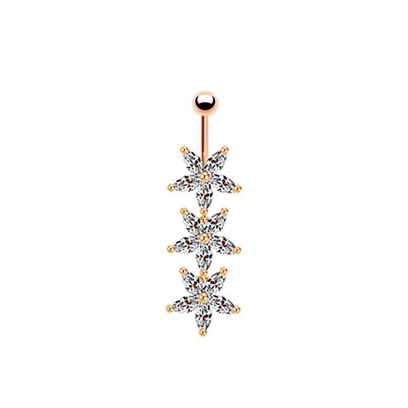 Casual Letter Fruit Snowflake Stainless Steel Copper Rose Gold Plated Rhinestones Zircon Belly Ring In Bulk display picture 6