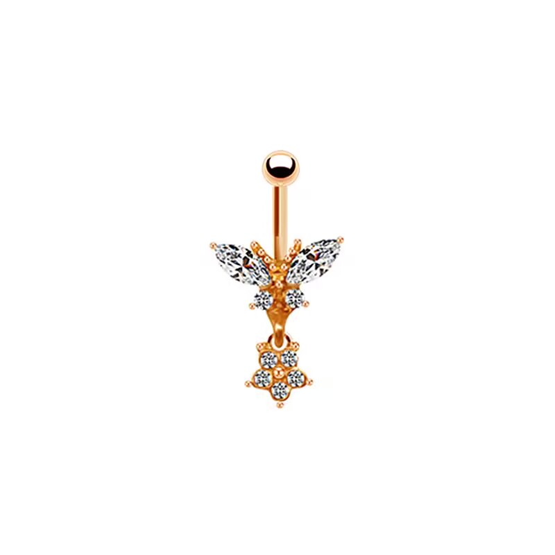 Casual Letter Fruit Snowflake Stainless Steel Copper Rose Gold Plated Rhinestones Zircon Belly Ring In Bulk display picture 2