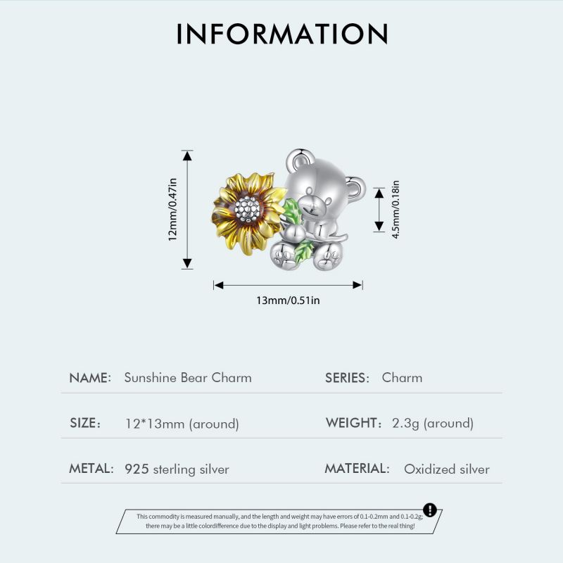Casual Cute Sunflower Bear Sterling Silver Inlay Zircon Jewelry Accessories display picture 3