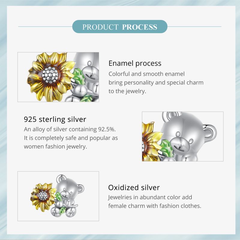 Casual Cute Sunflower Bear Sterling Silver Inlay Zircon Jewelry Accessories display picture 4
