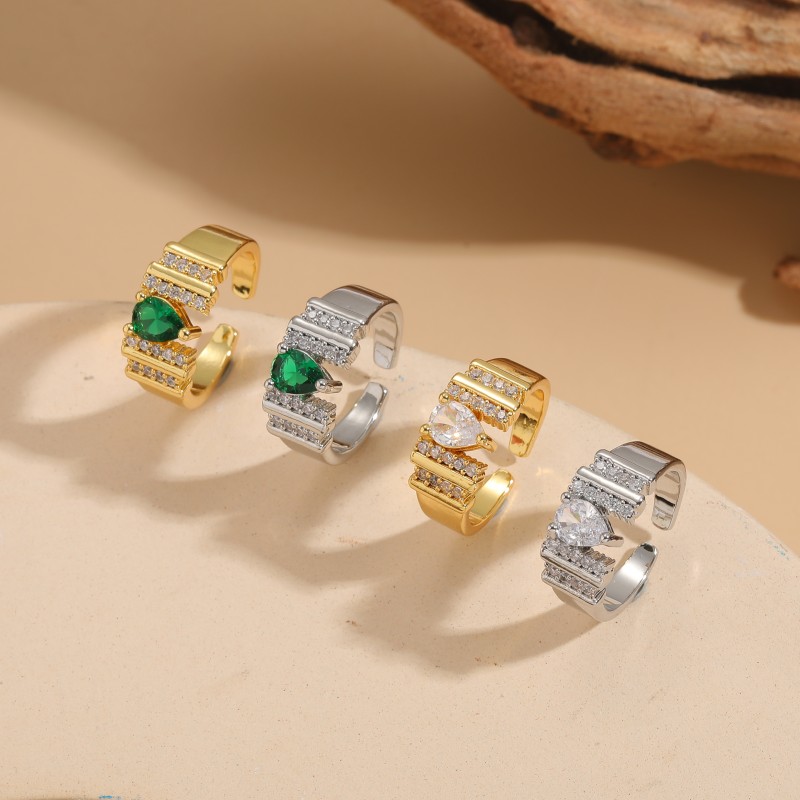 Retro Commute Water Droplets Copper Plating Inlay Zircon 14k Gold Plated White Gold Plated Open Rings display picture 2