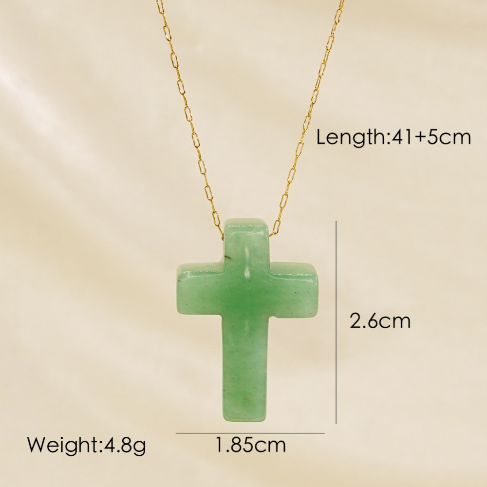 Basic Cross Natural Stone 14K Gold Plated Pendant Necklace In Bulk display picture 5