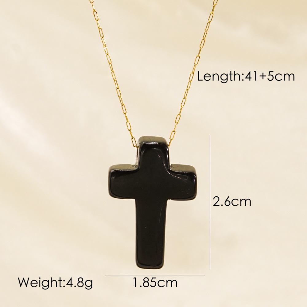 Basic Cross Natural Stone 14K Gold Plated Pendant Necklace In Bulk display picture 7