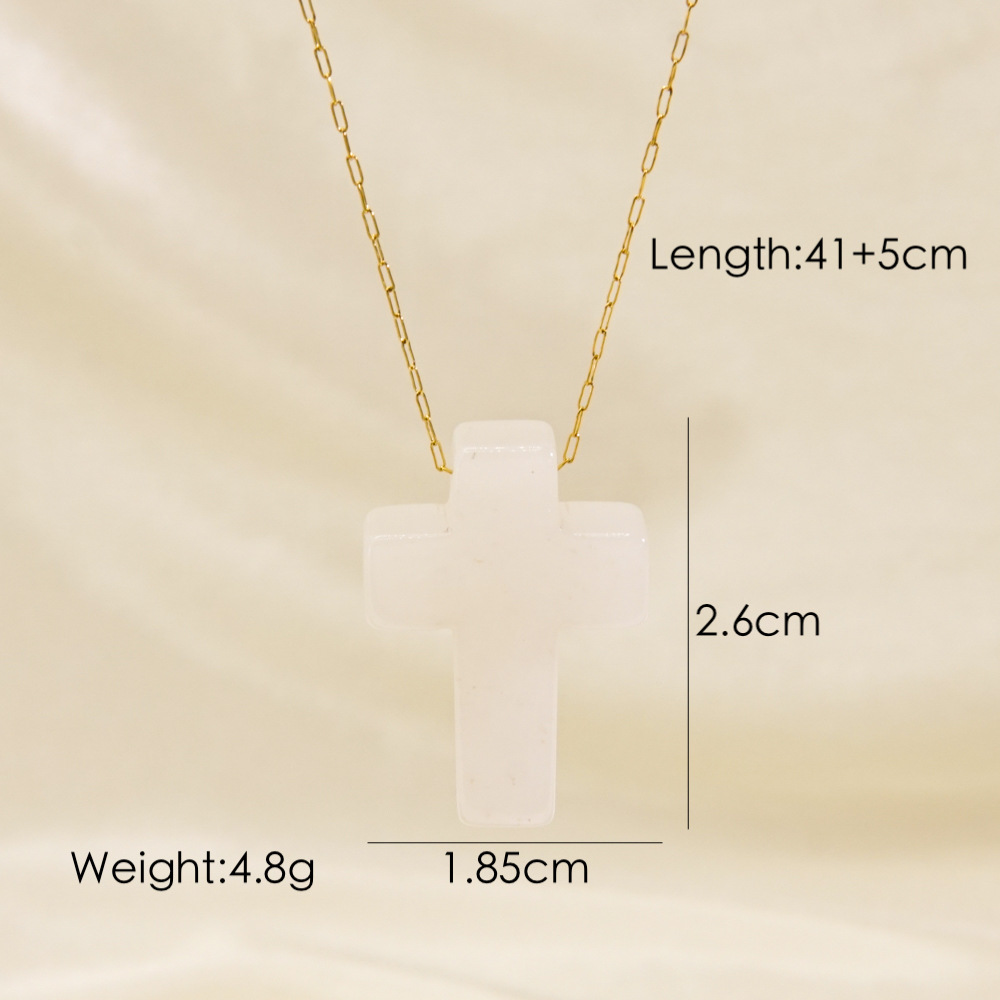Basic Cross Natural Stone 14K Gold Plated Pendant Necklace In Bulk display picture 8