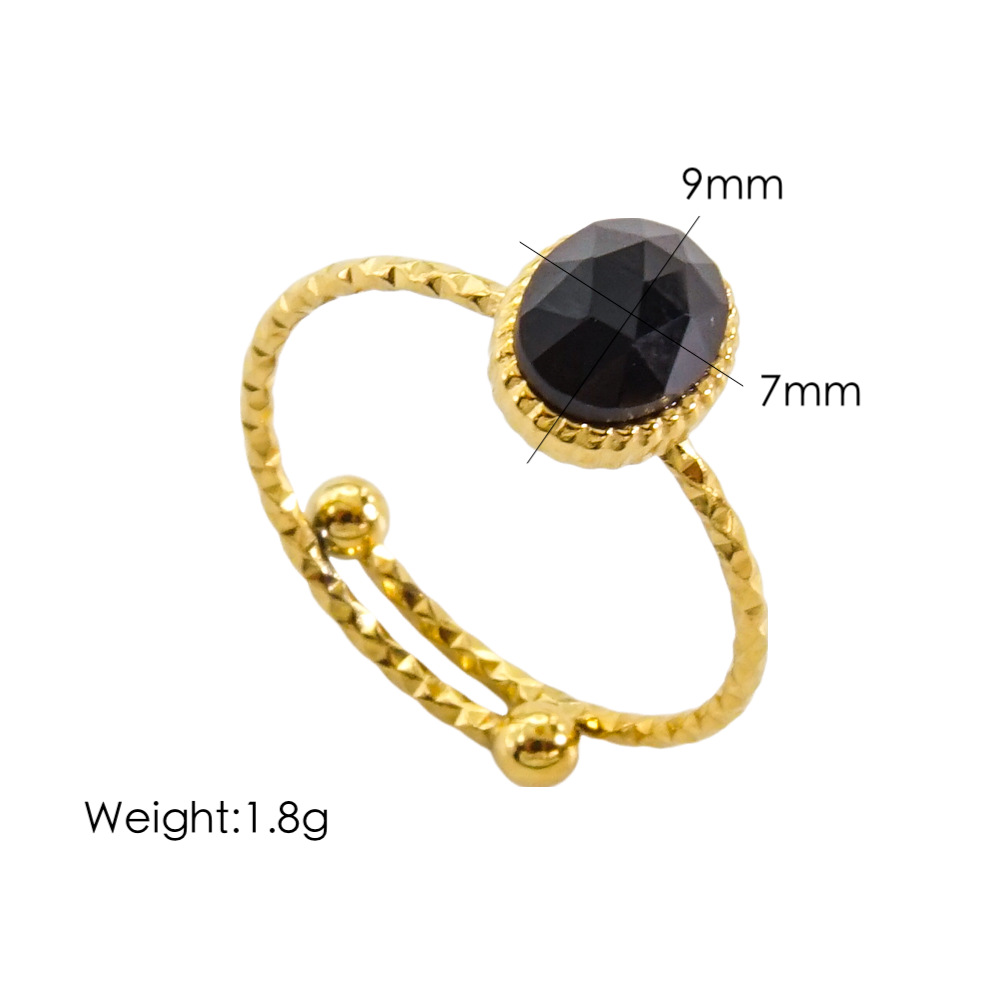304 Stainless Steel 14K Gold Plated Commute Plating Inlay Round Natural Stone Open Rings display picture 4