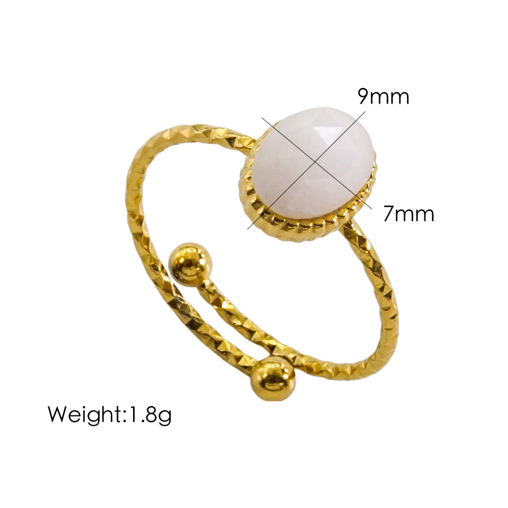 304 Stainless Steel 14K Gold Plated Commute Plating Inlay Round Natural Stone Open Rings display picture 5