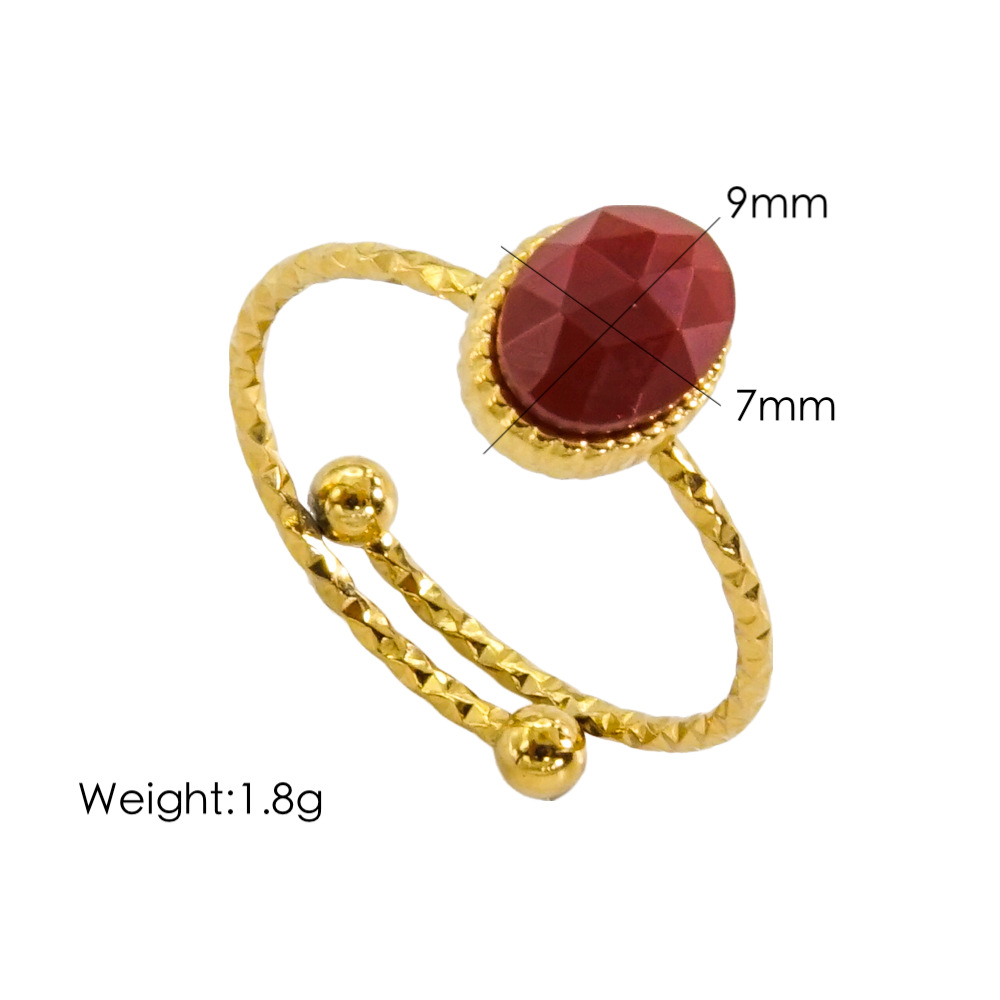 304 Stainless Steel 14K Gold Plated Commute Plating Inlay Round Natural Stone Open Rings display picture 6