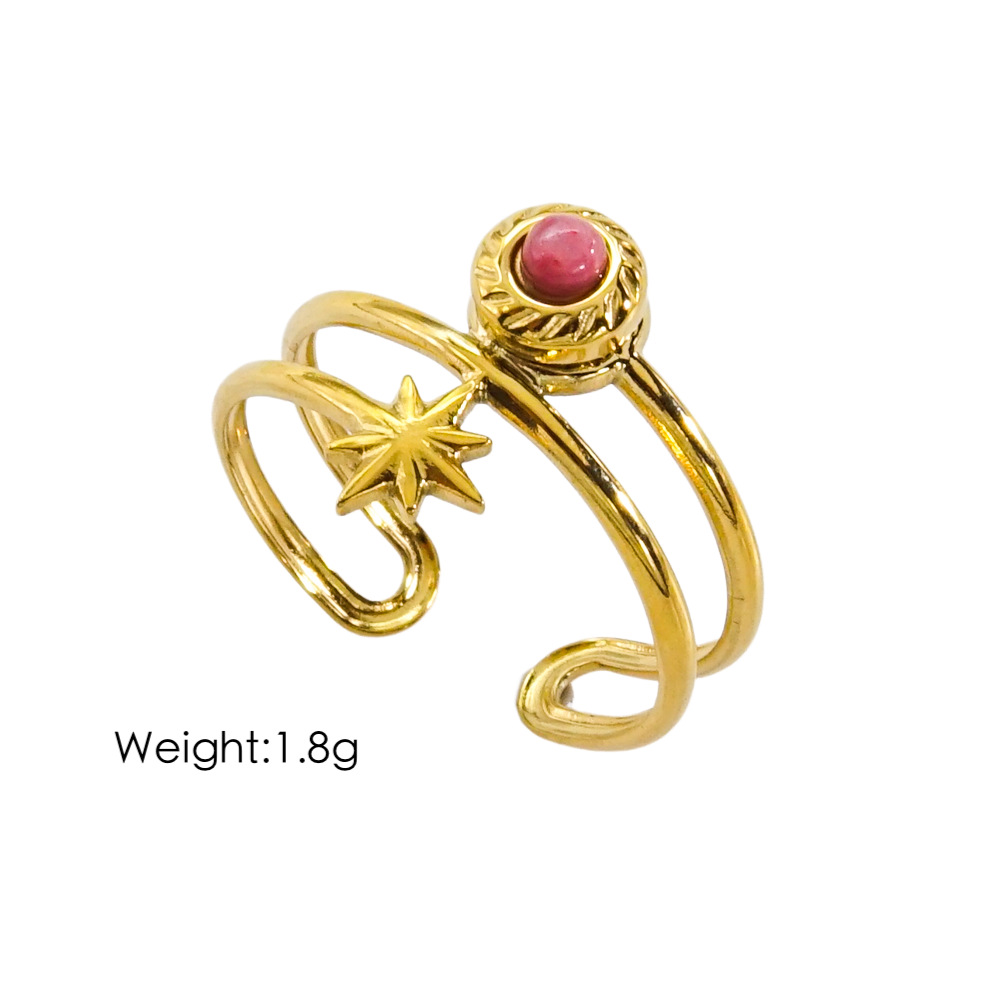 304 Stainless Steel 14K Gold Plated Commute Plating Inlay Geometric Natural Stone Open Rings display picture 6
