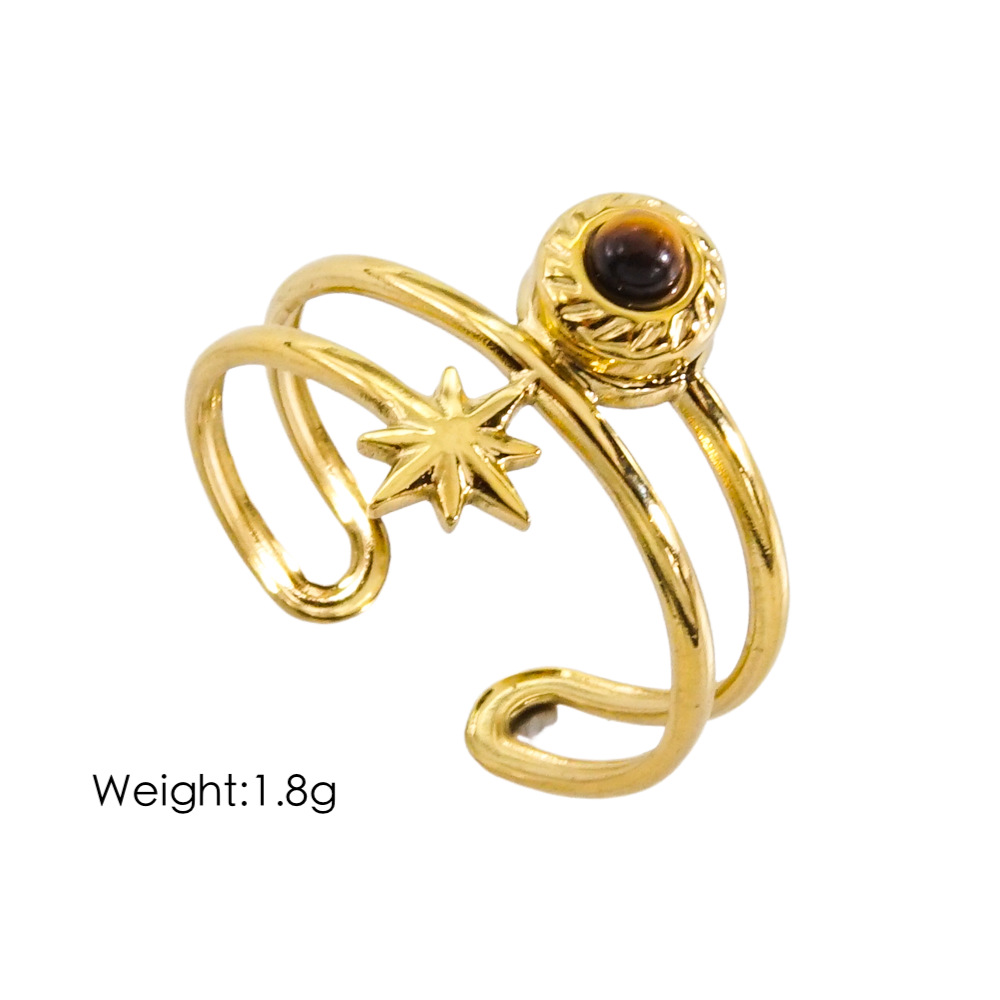 304 Stainless Steel 14K Gold Plated Commute Plating Inlay Geometric Natural Stone Open Rings display picture 8