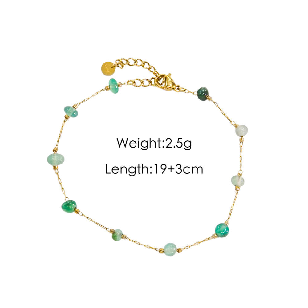 304 Stainless Steel 14K Gold Plated Basic Inlay Solid Color Gem Bracelets Anklet Necklace display picture 2