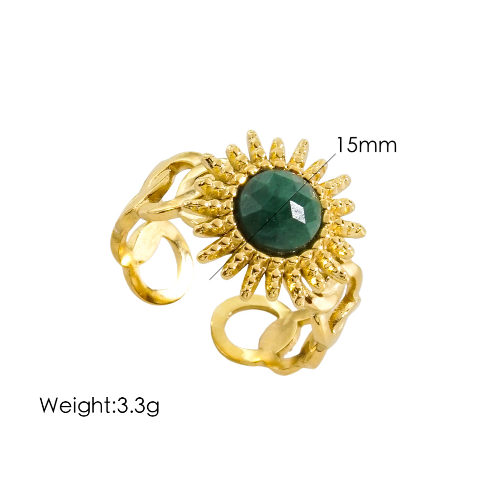304 Stainless Steel 14K Gold Plated Bohemian Plating Inlay Sun Natural Stone Open Rings display picture 6
