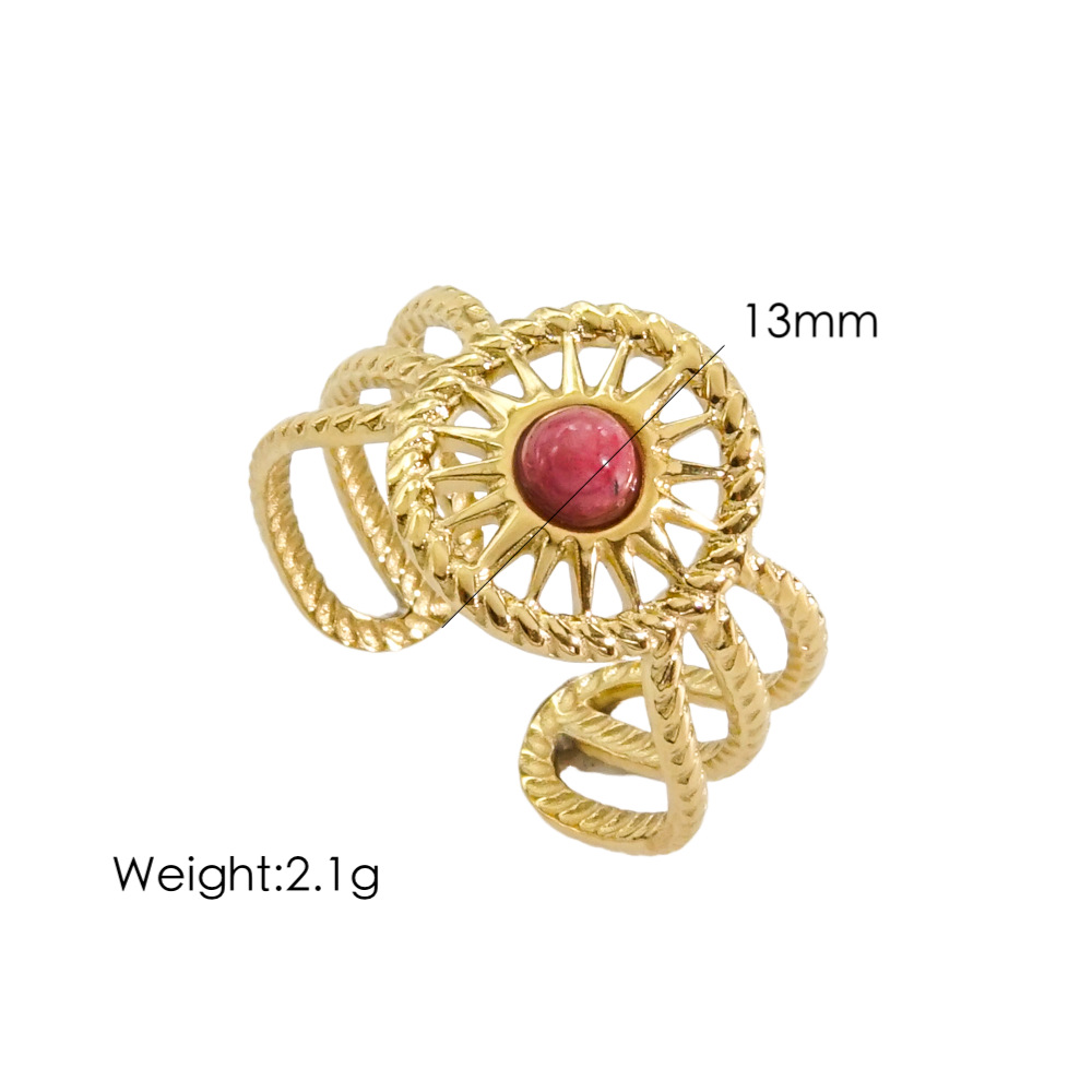 304 Stainless Steel 14K Gold Plated Bohemian Plating Inlay C Shape Natural Stone Open Rings display picture 6