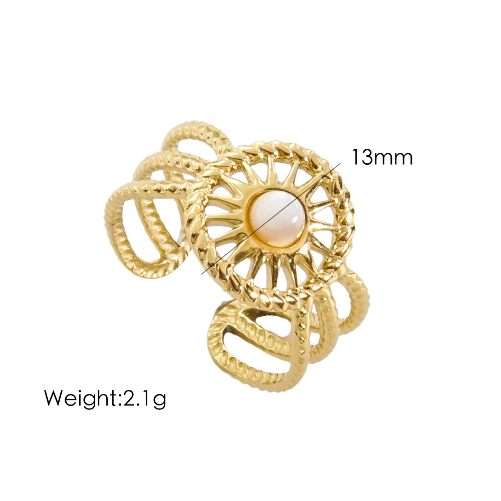 304 Stainless Steel 14K Gold Plated Bohemian Plating Inlay C Shape Natural Stone Open Rings display picture 8
