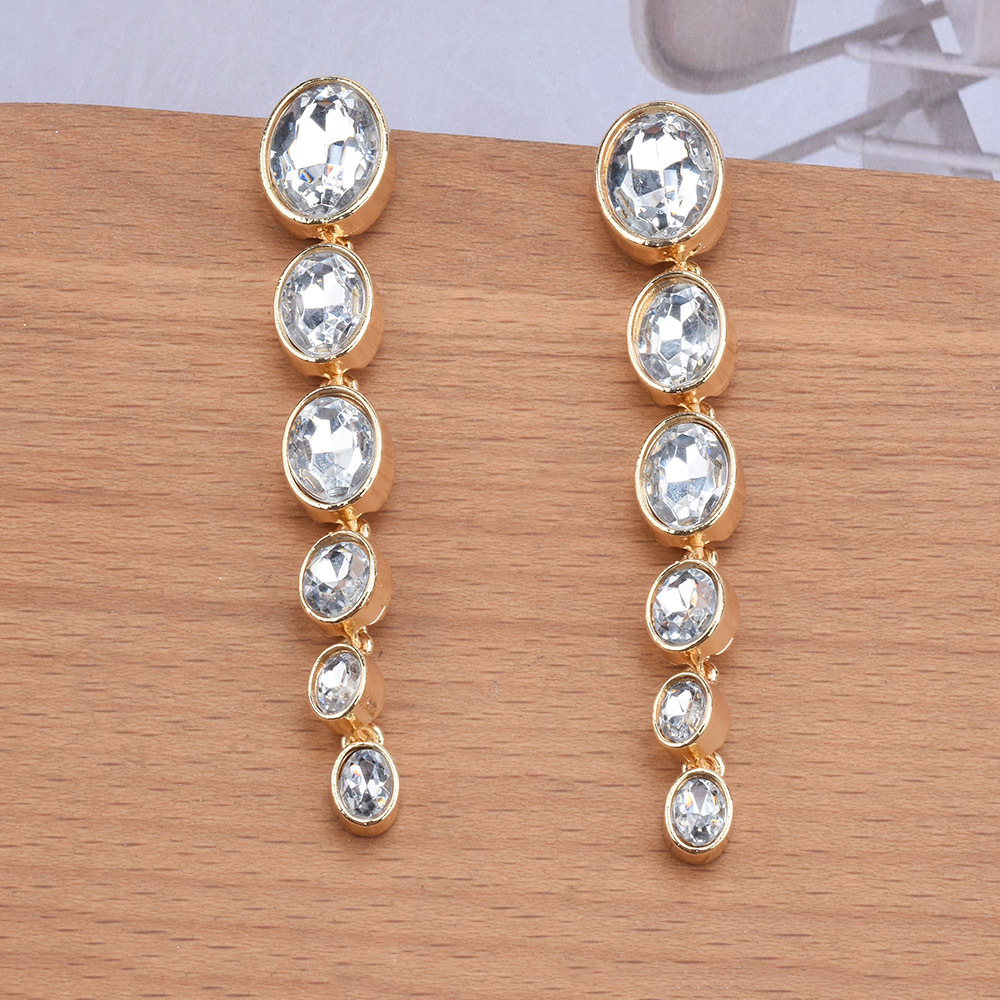 Wholesale Jewelry Basic Solid Color Metal Artificial Gemstones Plating Inlay Drop Earrings display picture 6