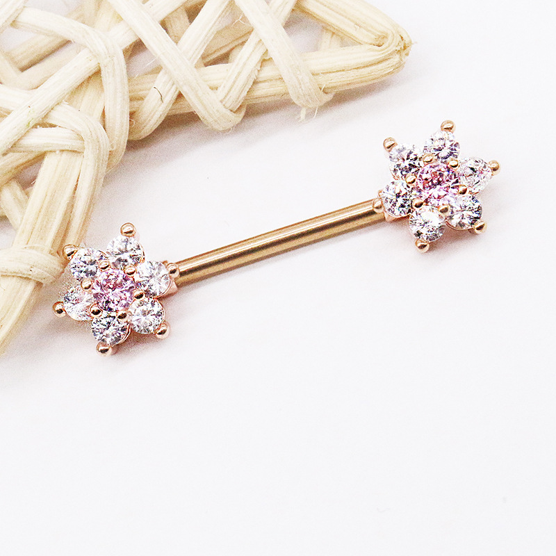Casual Floral Stainless Steel Copper Rose Gold Plated Rhinestones Zircon Nipple Ring In Bulk display picture 4