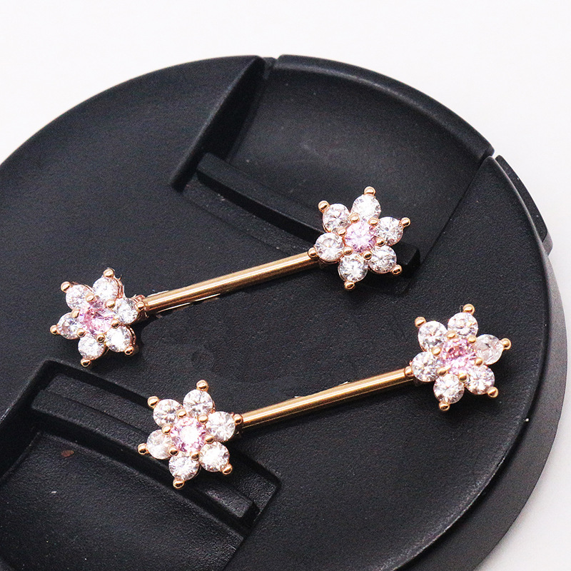 Casual Floral Stainless Steel Copper Rose Gold Plated Rhinestones Zircon Nipple Ring In Bulk display picture 5
