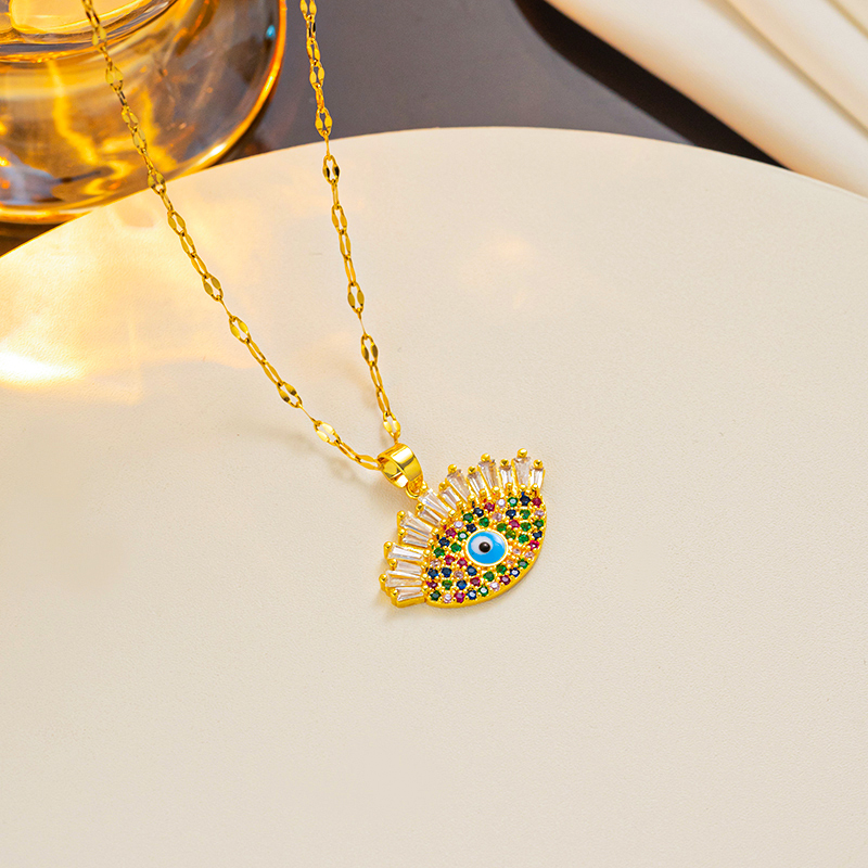 Shiny Eye Stainless Steel Titanium Steel Epoxy Plating Inlay Zircon 18k Gold Plated Pendant Necklace display picture 5