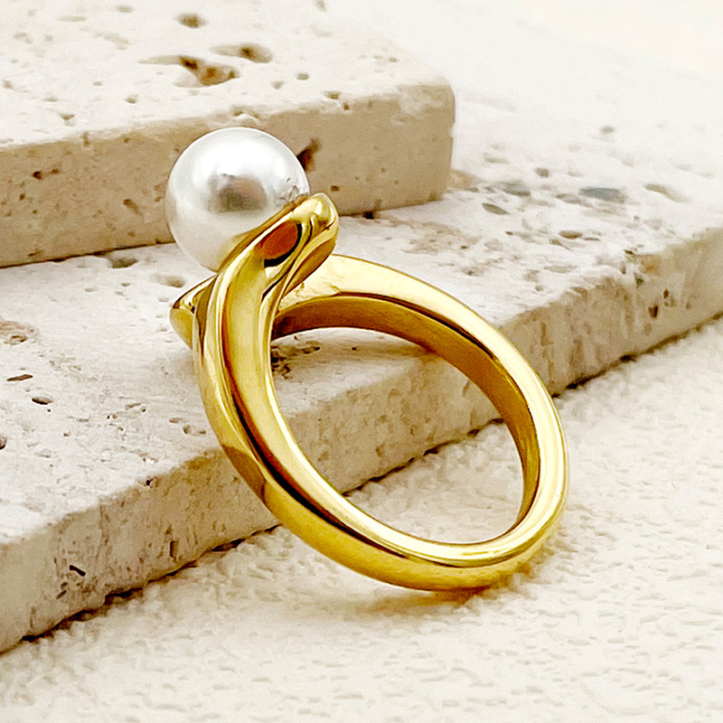 304 Stainless Steel Gold Plated Roman Style Commute Plating Inlay Solid Color Pearl Open Rings display picture 2