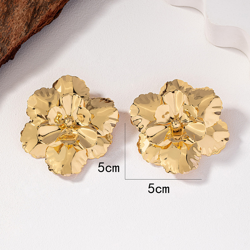 1 Paire Dame Fleur Placage Alliage Plaqué Or 14k Boucles D'oreilles display picture 5