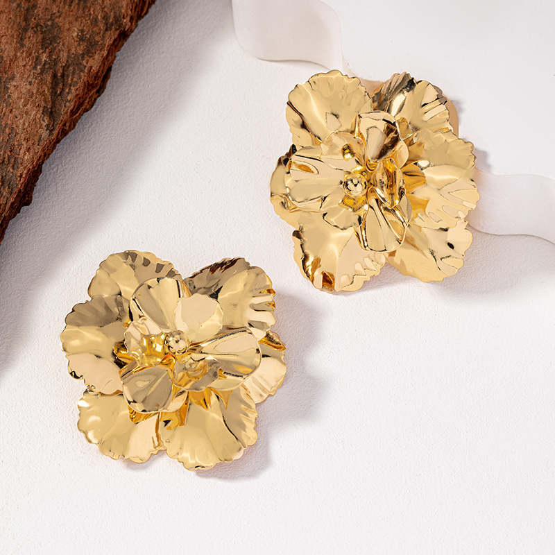 1 Paire Dame Fleur Placage Alliage Plaqué Or 14k Boucles D'oreilles display picture 6