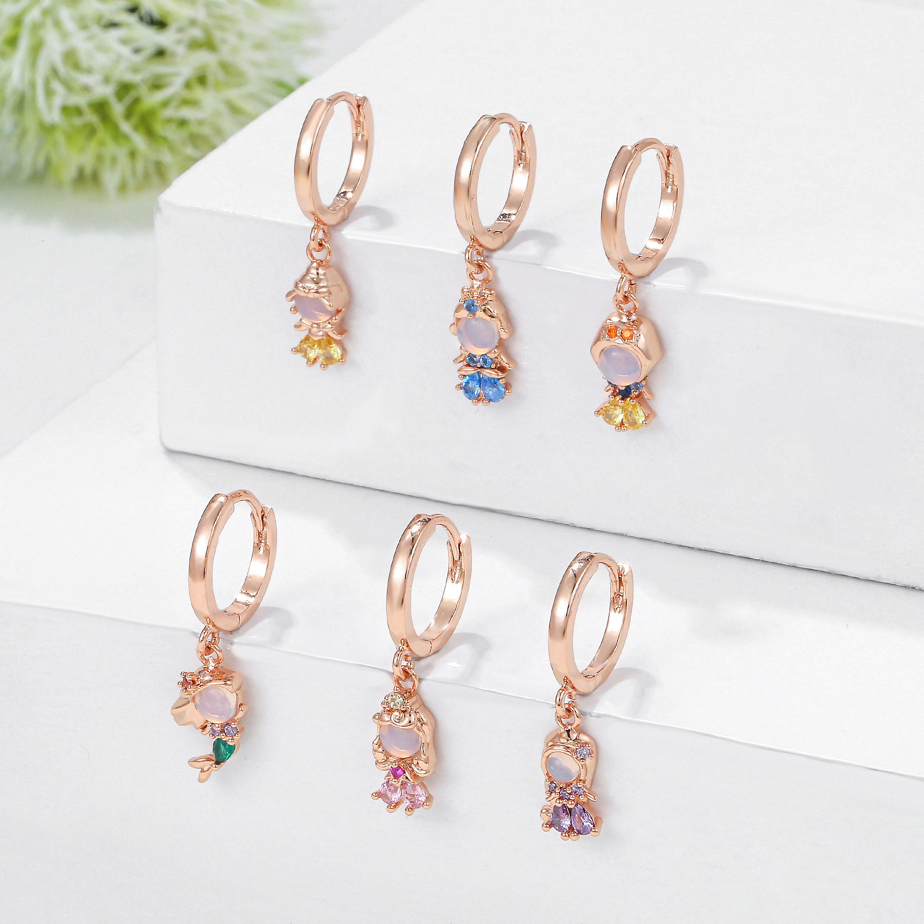 1 Piece Princess Cute Human Mermaid Plating Inlay Brass Zircon 18k Gold Plated Drop Earrings display picture 2