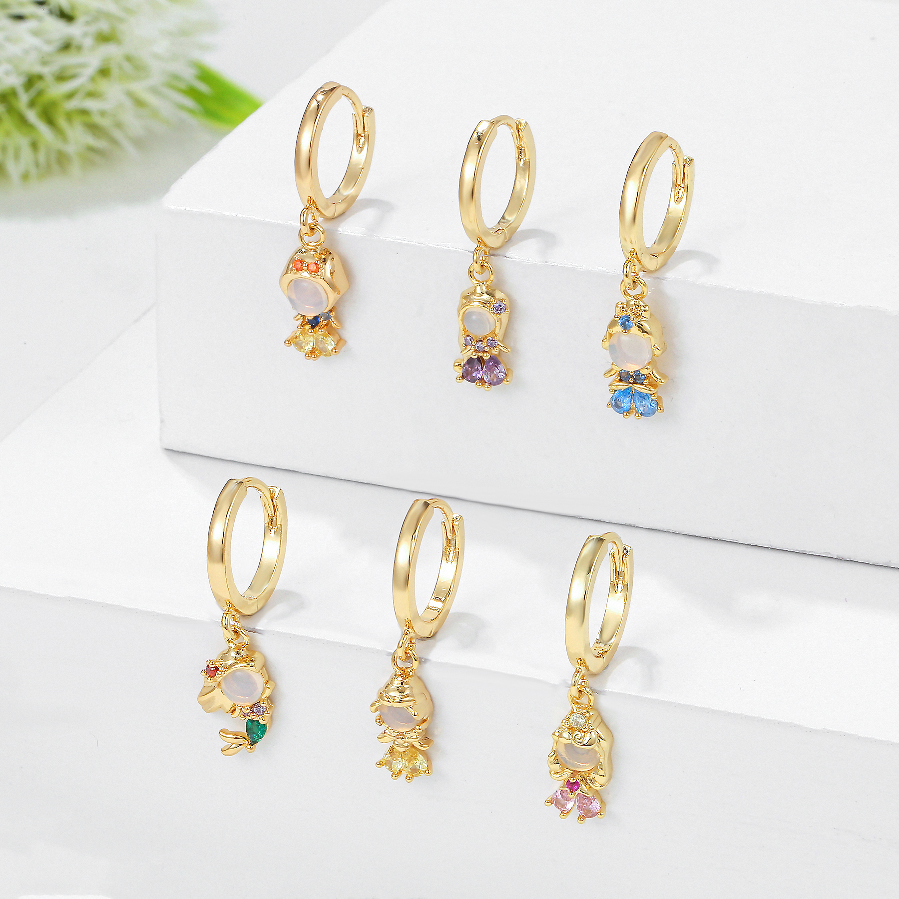 1 Piece Princess Cute Human Mermaid Plating Inlay Brass Zircon 18k Gold Plated Drop Earrings display picture 1