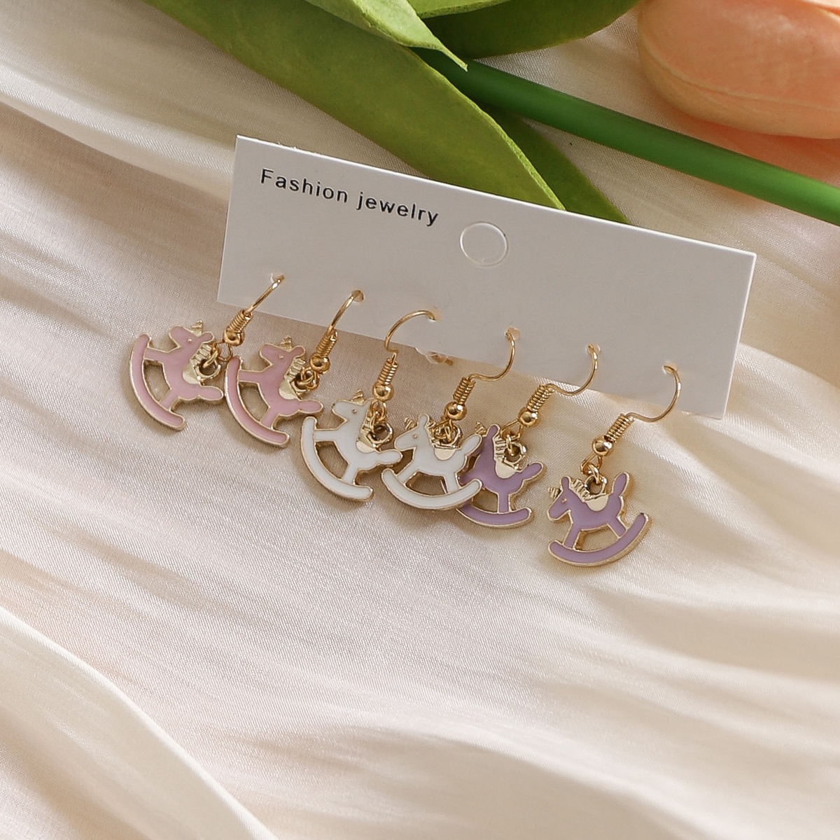 3 Pairs Preppy Style Sweet Simple Style Flower Mushroom Alloy Natural Stone Gold Plated Rhodium Plated Drop Earrings display picture 3
