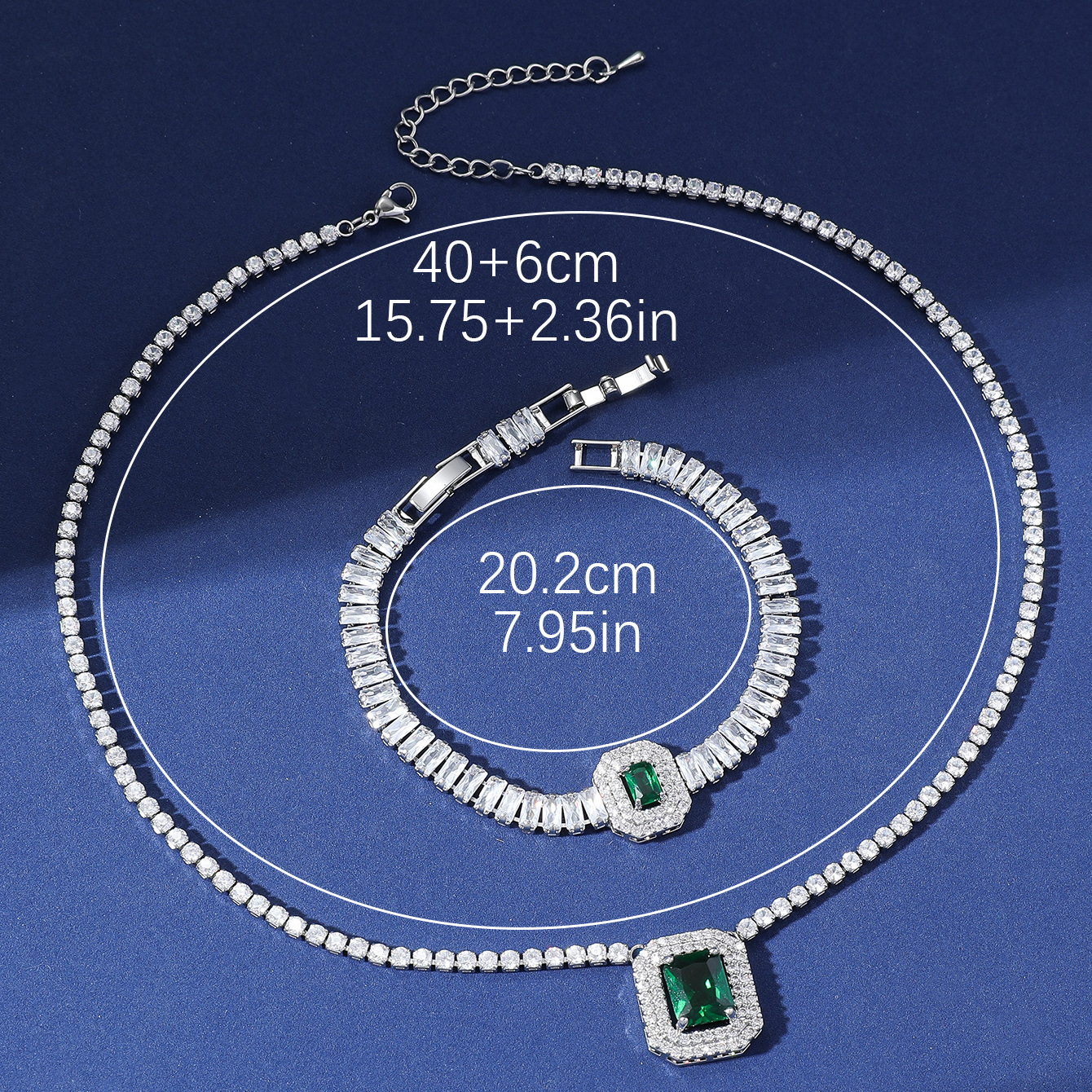 Dame Quadrat Kupfer Inlay Zirkon Armbänder Halskette display picture 4