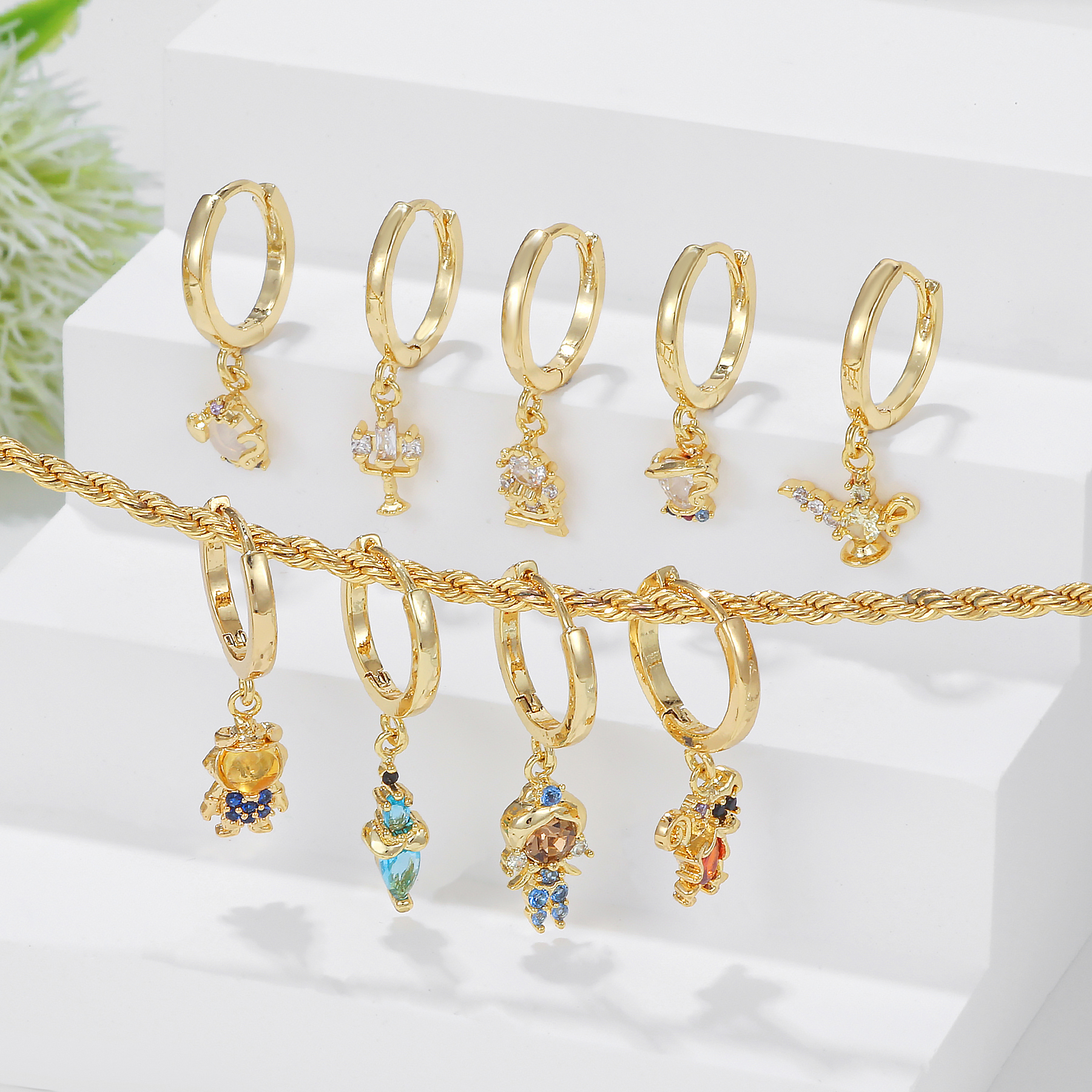 1 Piece Princess Cute Human Animal Plating Inlay Brass Zircon 18k Gold Plated Drop Earrings display picture 4