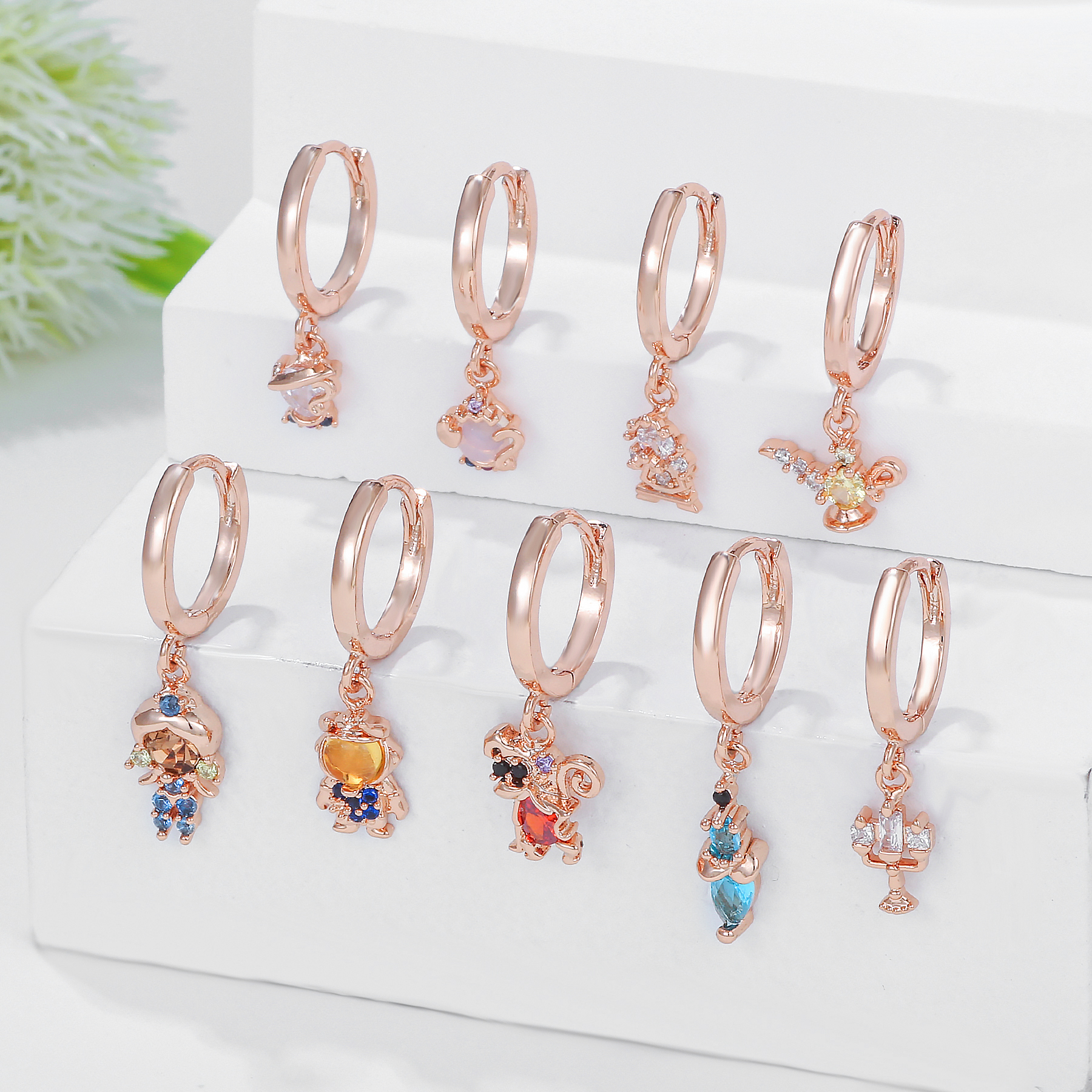 1 Piece Princess Cute Human Animal Plating Inlay Brass Zircon 18k Gold Plated Drop Earrings display picture 2