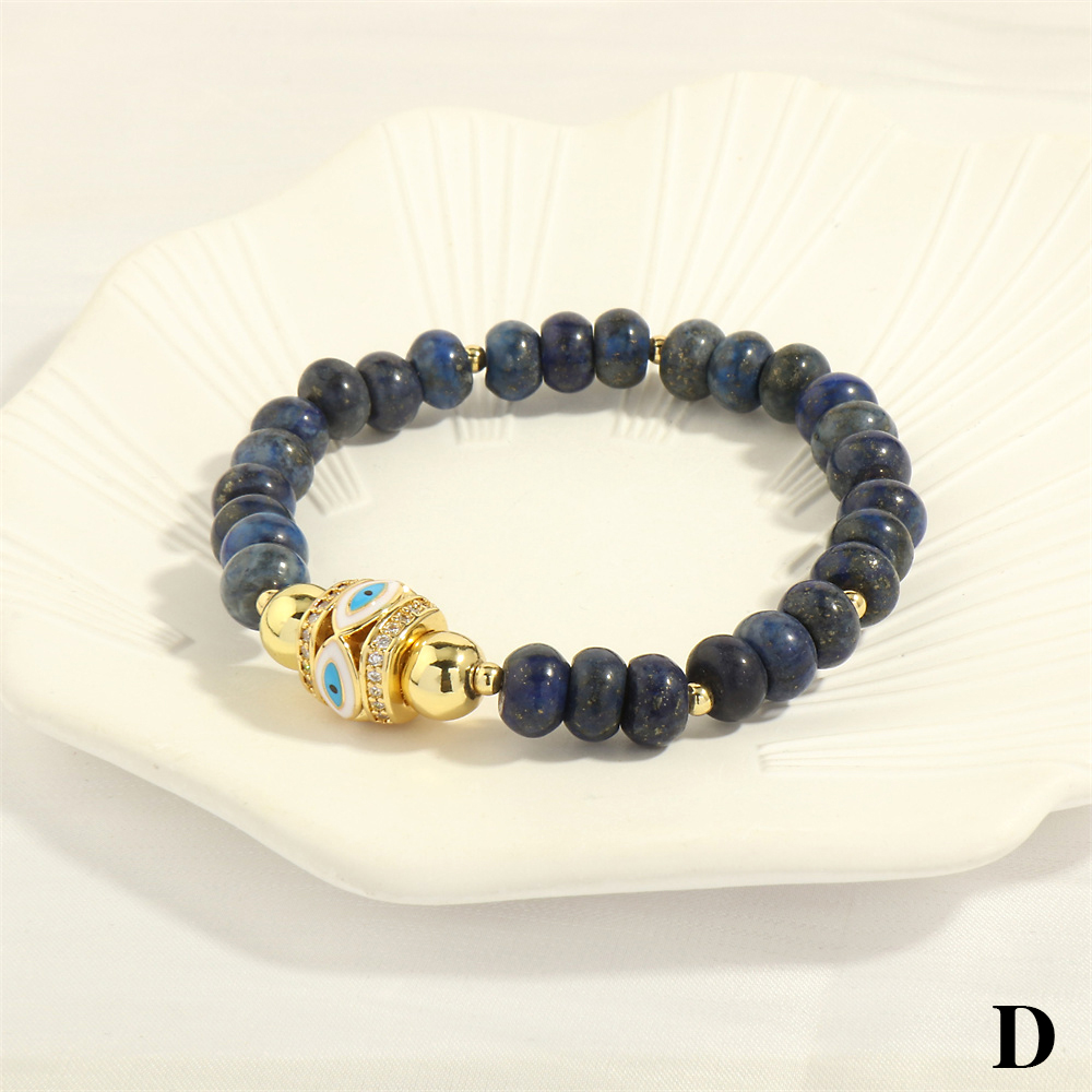 Retro Simple Style Devil's Eye Stone Copper Beaded Plating Inlay Zircon 18k Gold Plated Bracelets display picture 6