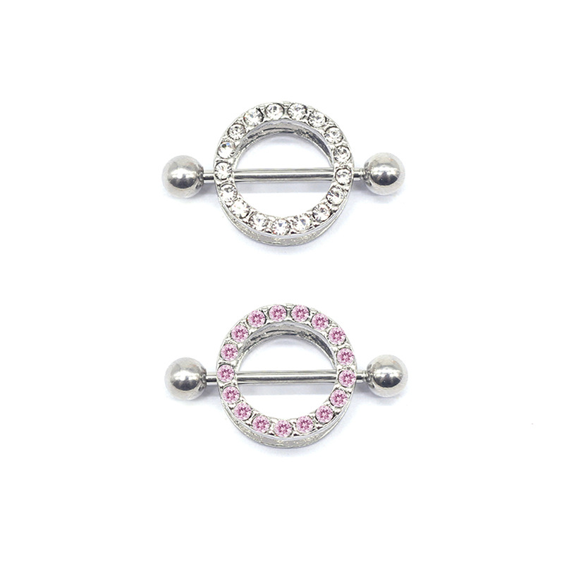 Streetwear Shiny Solid Color Stainless Steel Copper White Gold Plated Rhinestones Nipple Ring In Bulk display picture 1