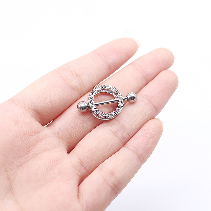Streetwear Shiny Solid Color Stainless Steel Copper White Gold Plated Rhinestones Nipple Ring In Bulk display picture 4