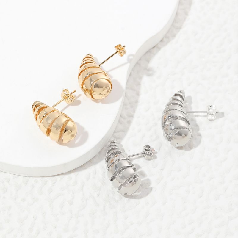 1 Pair Exaggerated Simple Style Water Droplets Spiral Stripe Polishing Plating Copper 18k Gold Plated Ear Studs display picture 8