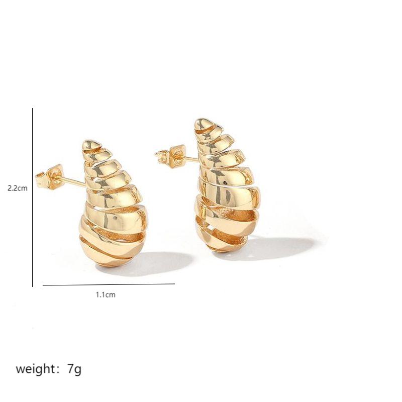 1 Pair Exaggerated Simple Style Water Droplets Spiral Stripe Polishing Plating Copper 18k Gold Plated Ear Studs display picture 3