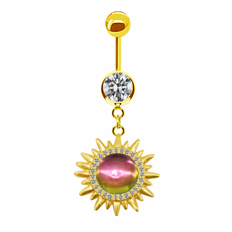 Casual Hawaiian Tropical Sun Stainless Steel Alloy Copper Gold Plated Rhinestones Belly Ring In Bulk display picture 4