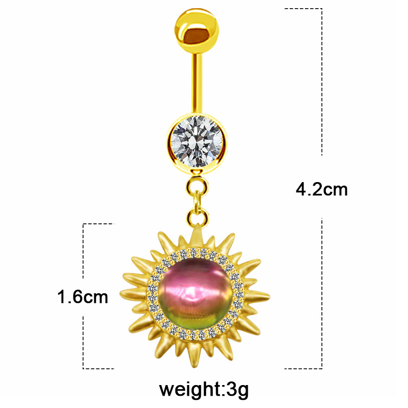 Casual Hawaiian Tropical Sun Stainless Steel Alloy Copper Gold Plated Rhinestones Belly Ring In Bulk display picture 8